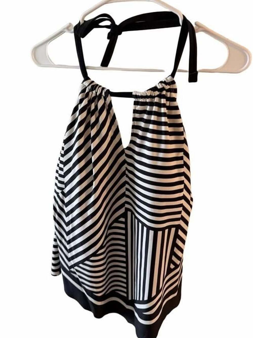 Kona Sol Swim Halter Top Size 1X Black White